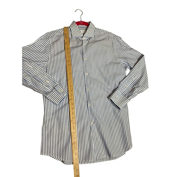 J. Lindeberg Long Sleeve Button Down Shirt Men's Size 16 Blue and White Stripes - Picture 5 of 9